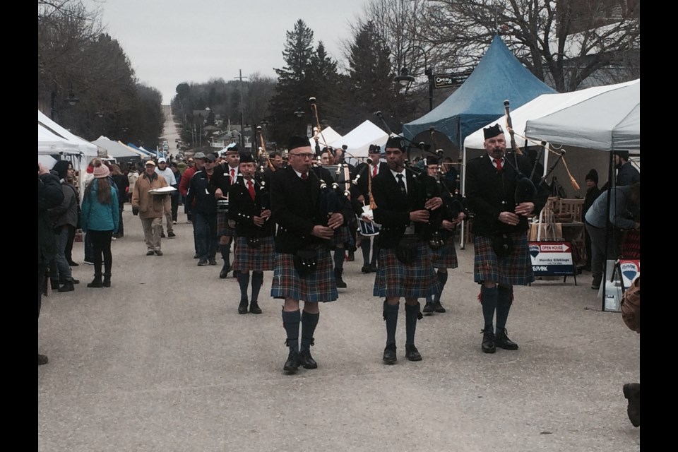 Local dignitaries piped to official opening ceremonies of the 21st Powassan Maple Syrup Festival