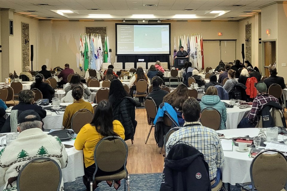 The large conference room was filled with people taking in a presentation about the Dokis First Nation Mapping Project