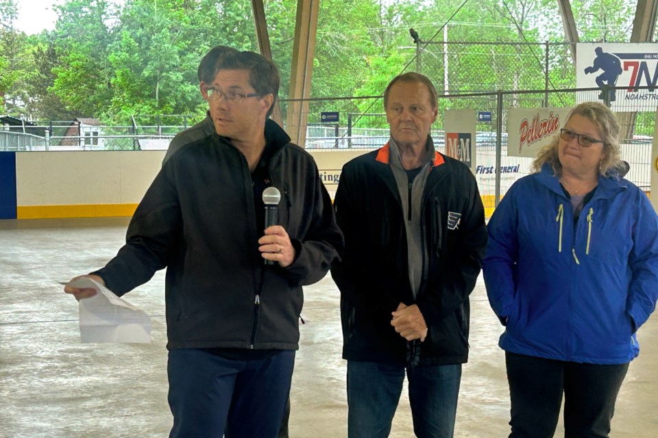 Robb Noon (left) stands beside Bill Barber, who came to his namesake rink to officially launch the upgraded facility