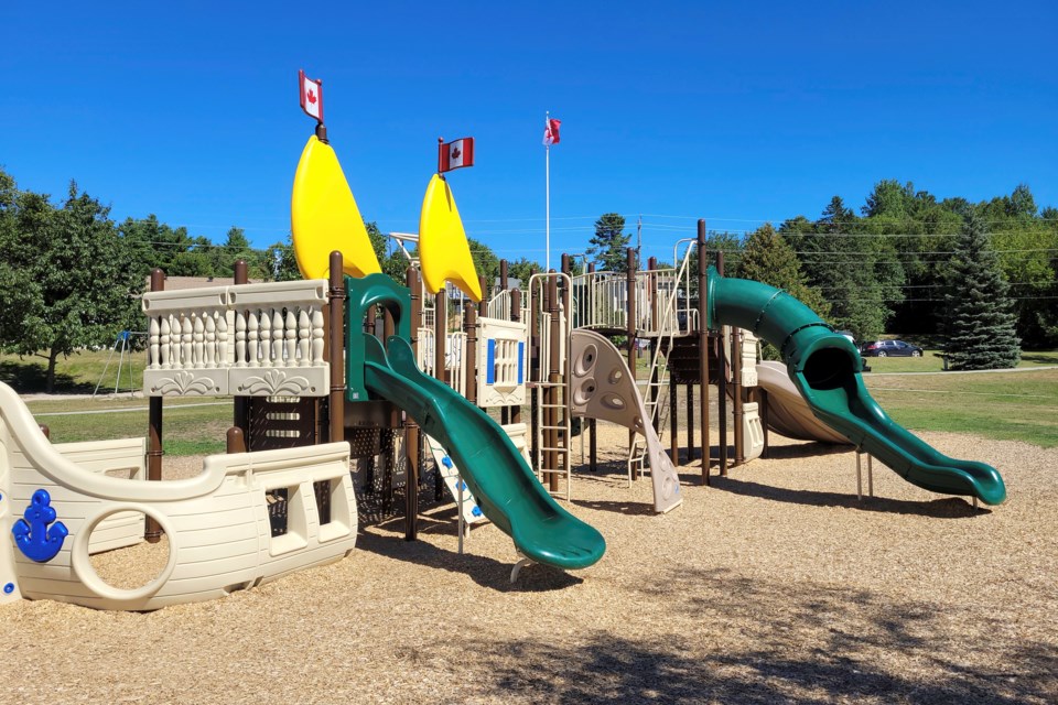 With the new playground and pavillion in Callander's Centennial Park, foot traffic is picking up. And with Moose on the Loose setting up shop soon, this traffic is only set to increase, and the town wants drivers to slow down for safety's sake / Photos by David Briggs 