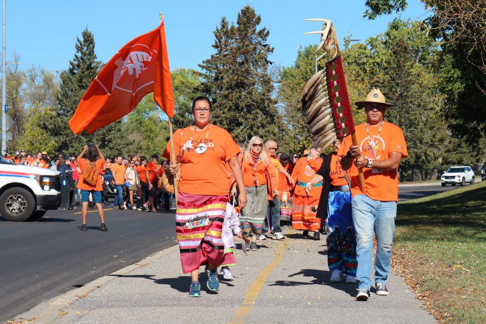 Participants marched today to honour residential school survivors, and those children who never made it home