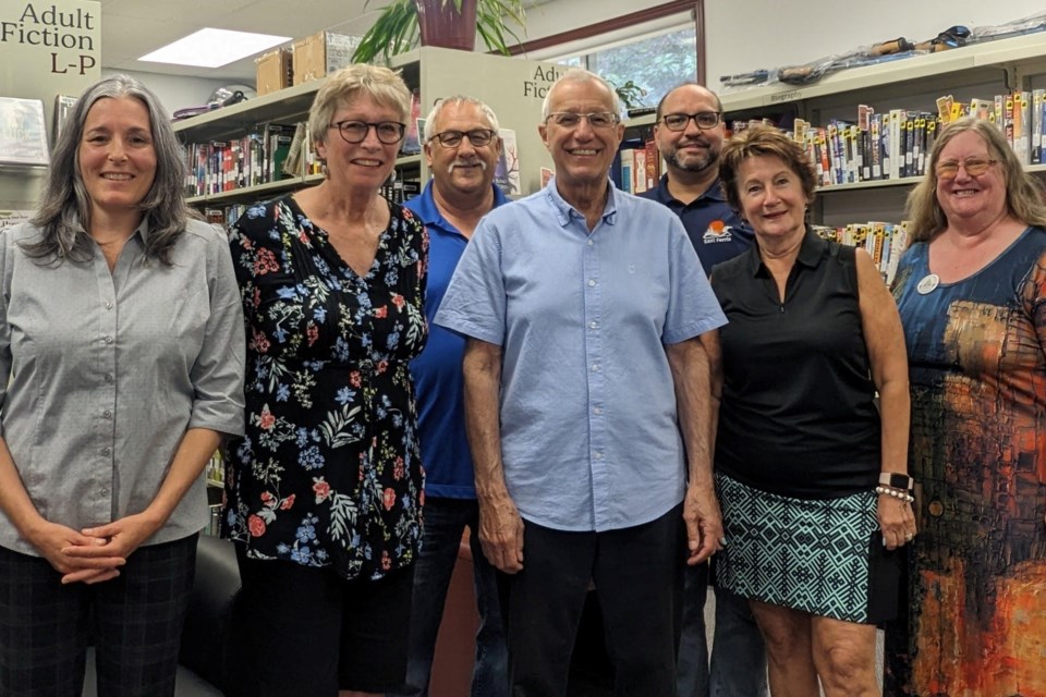 From left to right we have East Ferris Public Library CEO Jennifer Laporte, Library Board member Christine Joly, Councillor Rick Champagne, MPP Vic Fedeli, Municipality of East Ferris CAO Jason Trottier, Library Board member Donna St. Martin, and Library Board Chair Joyce Effinger.