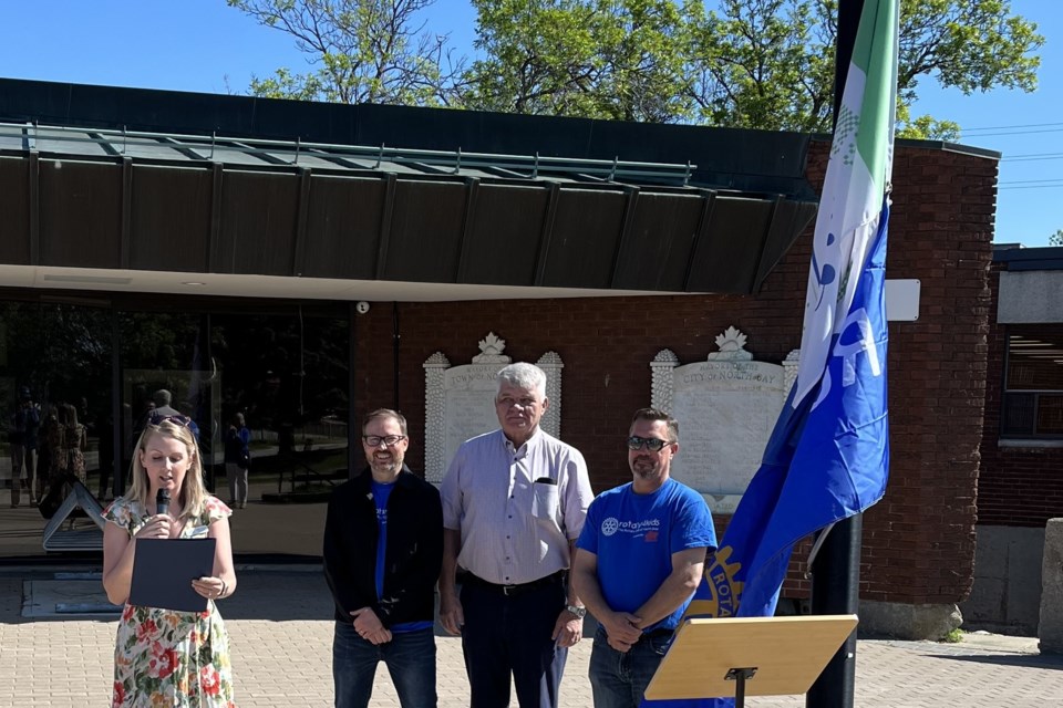 Deputy Mayor Maggie Horsfield, Kevin Oschefski, Country 90.5 FM, George Flumerfelt, President and CEO, Redpath Mining and Jeff Hobbs, Rotary4Kids Chair