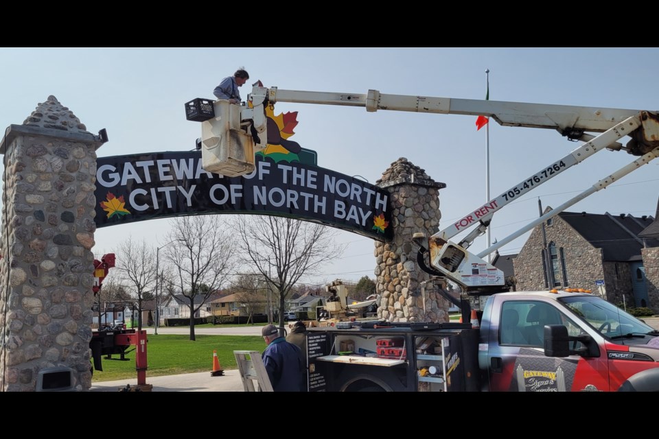 The arch was returned to its home Tuesday morning.