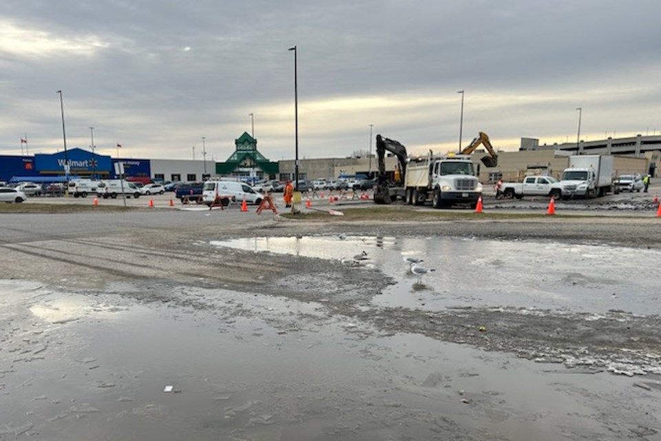 Traffic is being rerouted along the front of the Walmart building, which the City says will cause congestion near the doors.