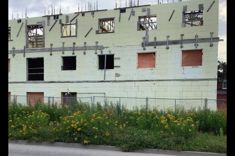 Weeds growing along a sidewalk by an abandoned building on Front St. are creating an eyesore according to a nearby resident.