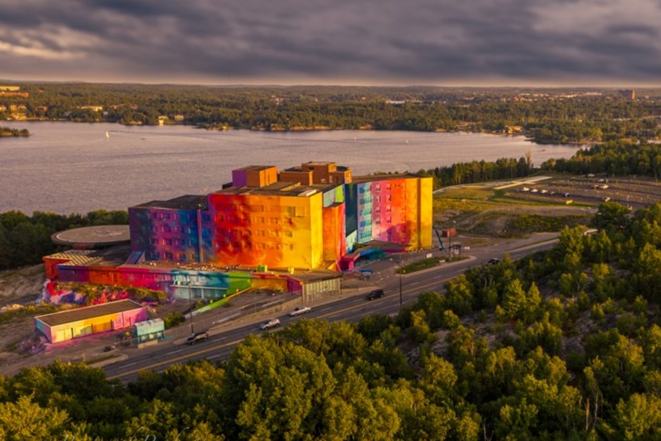 St. Joseph's Hospital mural in Sudbury completed by Los Angeles artist RISK on behalf of Up Here 5.