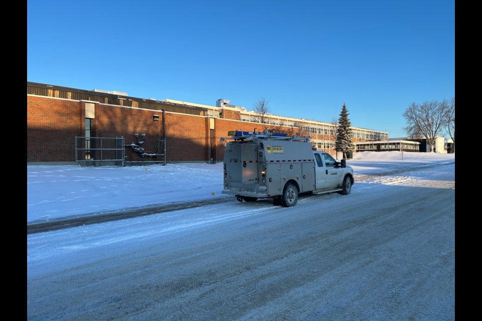 An Enbridge Gas vehicle in front of Chippewa Secondary school early Thursday morning. 