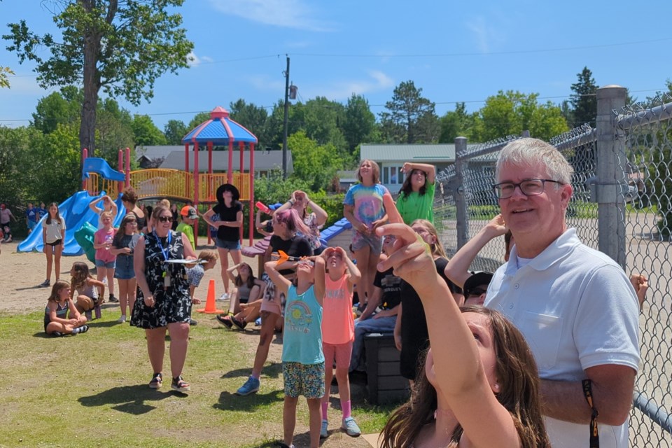 The name of the game was 'Spot the Rocket' at M.T. Davidson Public School in Callander.