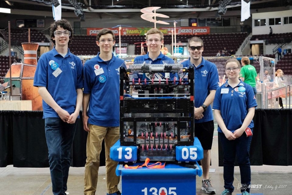 First Team 1305 Robot Drive Team (Will Fraser, Dalton Houlder, Hayden Kelso, Ryan Degenio, Bailey Lebel. Supplied photo.