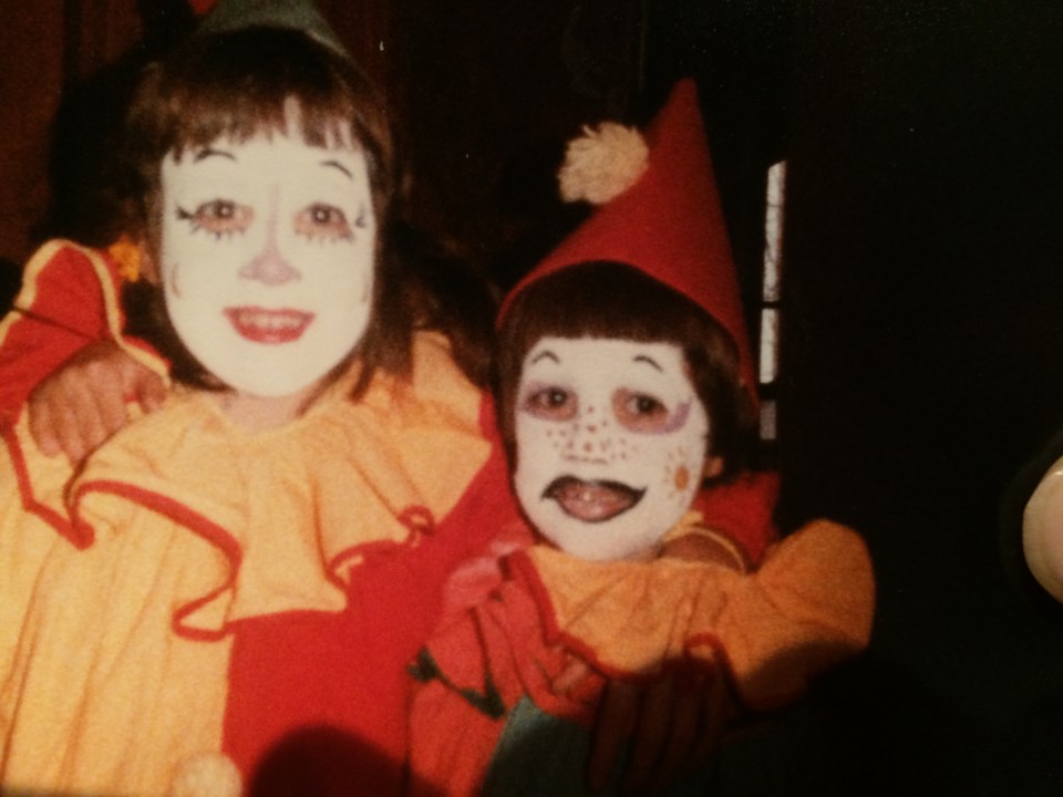 girls dressed as clowns