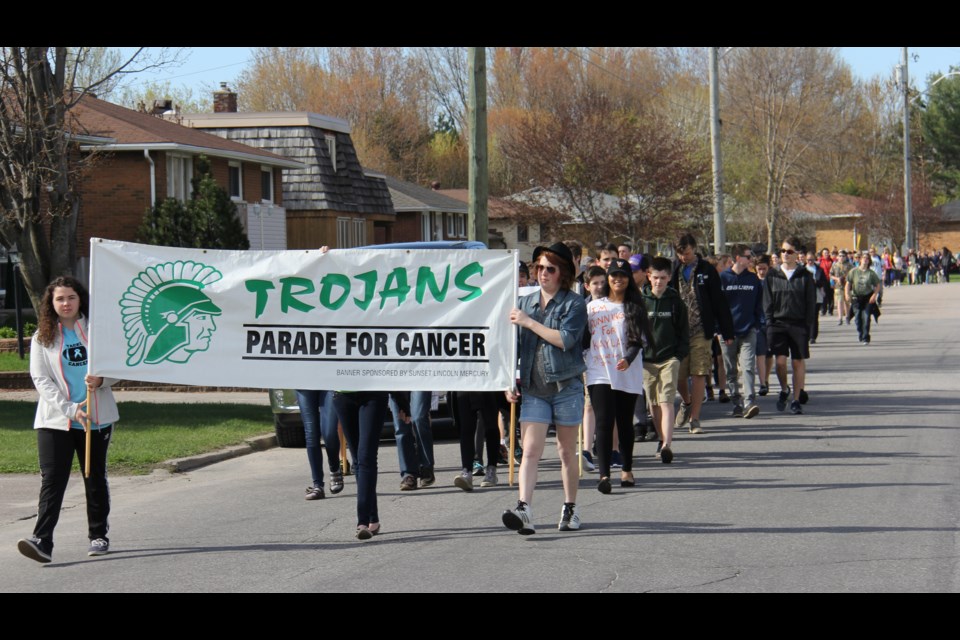 West Ferris students parade down Summit Drive this morning. Photo by Jeff Turl.