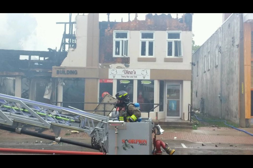 This is the scene this morning of a major fire that struck downtown Sturgeon Falls Thursday evening. Photo by Stu Campaigne.