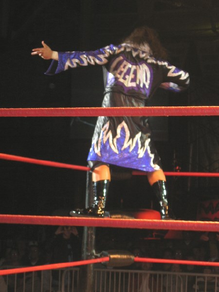 Joe E. Legend stands on the ropes at Memorial Gardens before his match against A1.