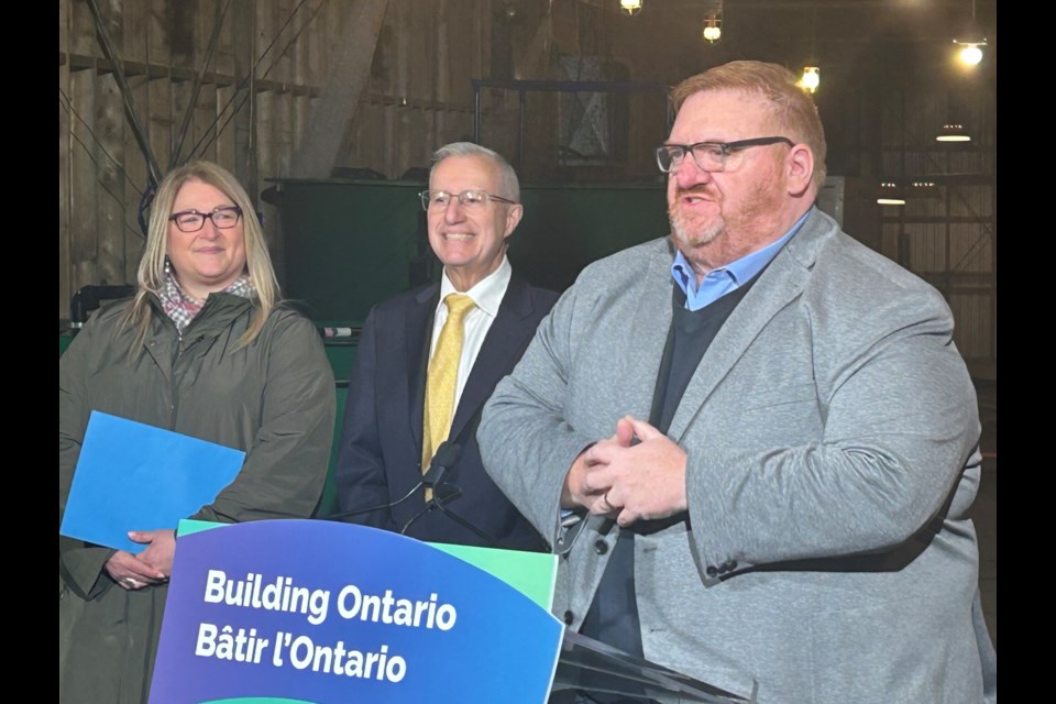 Graydon Smith, Minister of Natural Resources speaks during a major fish hatchery funding announcement made at the local fish hatchery in Redbridge. 