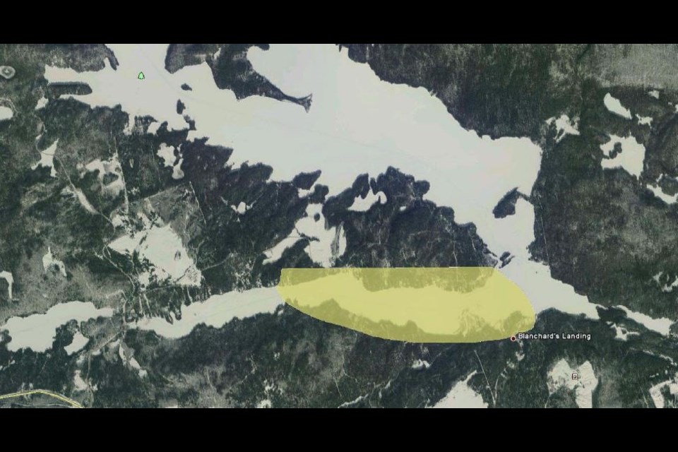 The yellow area shows the portion of Lake Talon affected by the algae. Submitted.