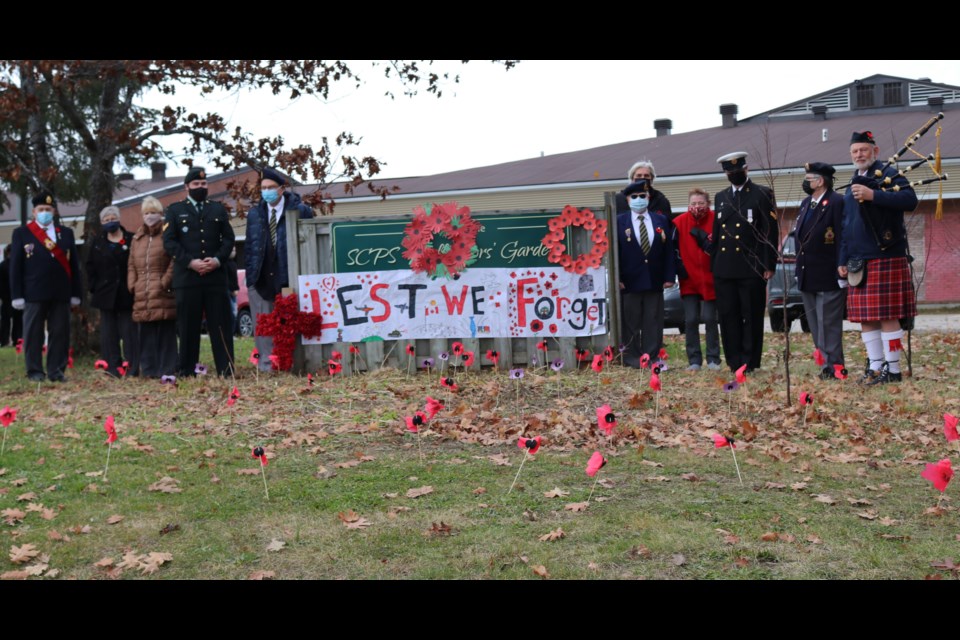 Students, veterans, and members of Royal Canadian Legion Branch 467 commemorate Remembrance Day at Sundridge Centennial Public School.