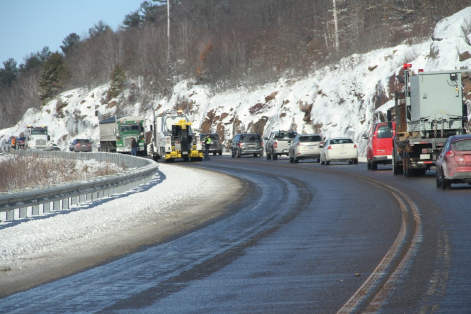 A transport and SUV accident took place near this corner along Highway 17 between Jocko Point and Nova Beaucage Road near North Bay. Chris Dawson/BayToday