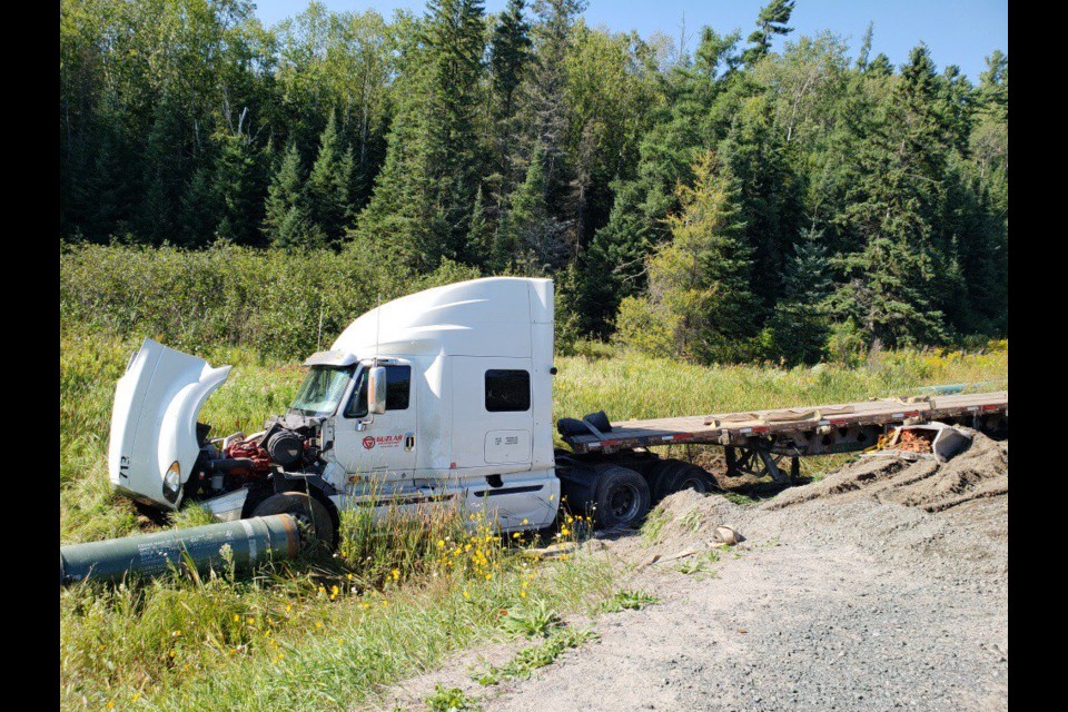 The driver of this transport was charged with careless driving. Courtesy OPP.