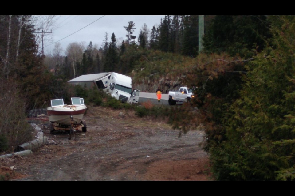 A transport crashed into a rock-cut at 4:15 a.m. Monday morning. Courtesy  Stephen Oake,