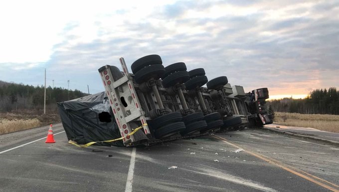 This rollover has closed Highway 17 West. Courtesy OPP.