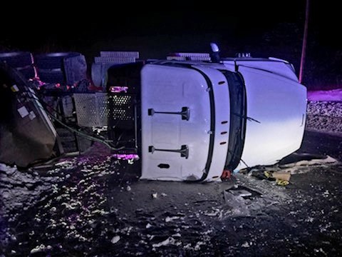 Highway 63 was closed last night after a milk truck rollover. Courtesy OPP.