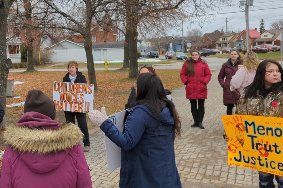 A protest seeking justice and pushing for improved security measures on school buses was held Tuesday at the North Bay Courthouse.