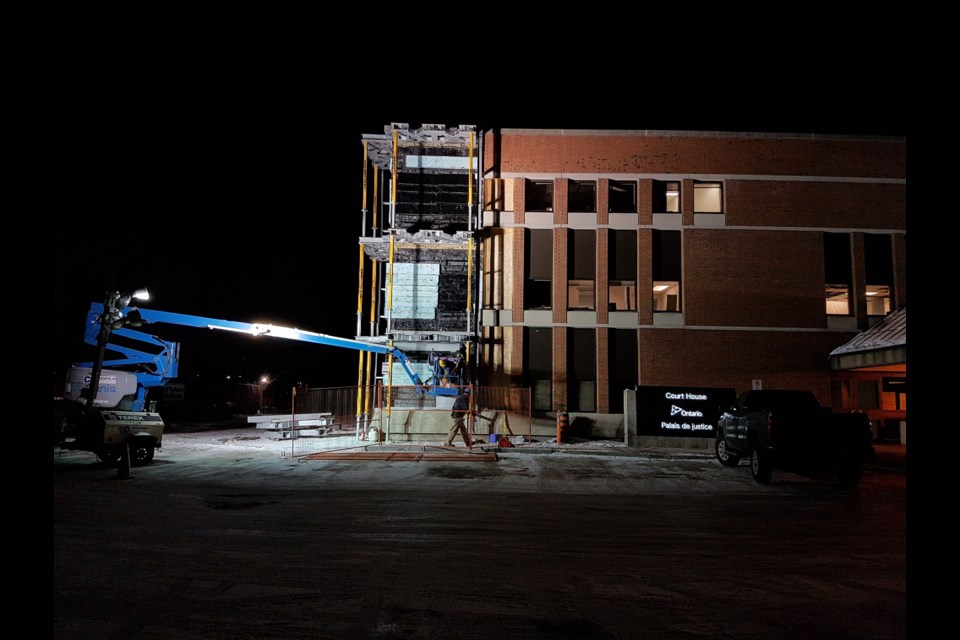 Workers face freezing temperatures as they complete renovations to the North Bay courthouse. Photo courtesy Neil Brown.