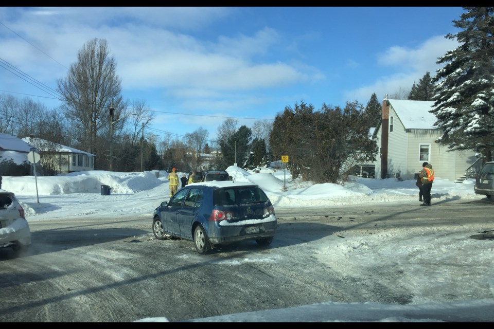 Three cars collided this morning at O'Brien and Albert. Photo by Chris Dawson.