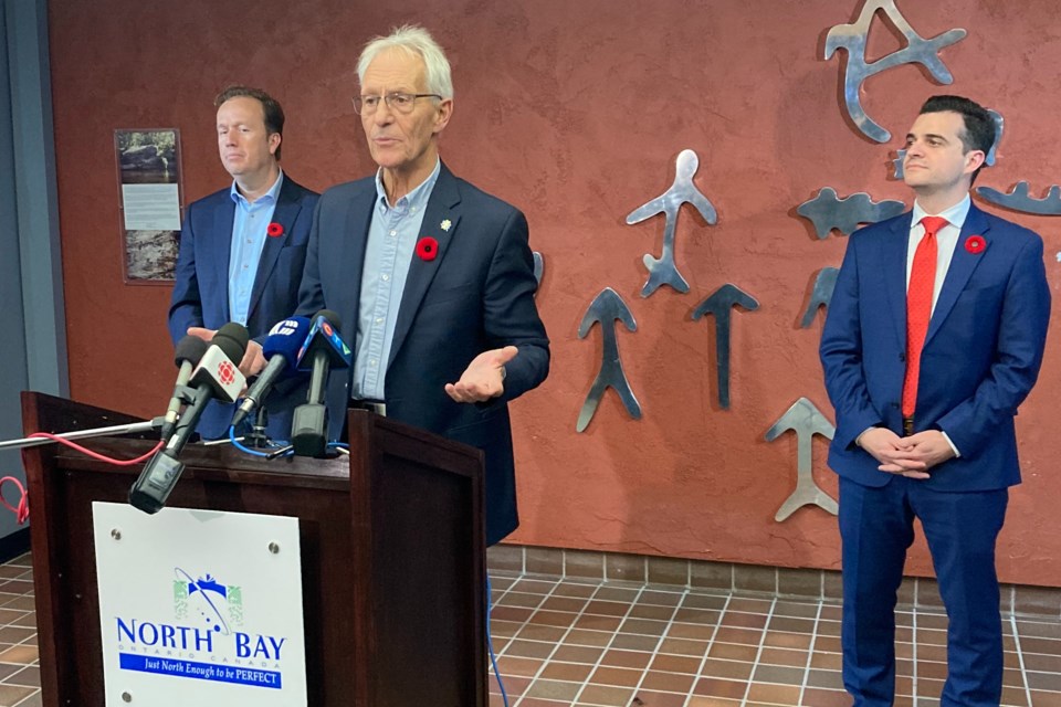 On Nov. 8, 2024, flanked by Sudbury Mayor Paul Lefebvre to his left and Sault Ste. Marie Mayor Matthew Shoemaker to his right, North Bay Mayor Peter Chirico announced the five major northern cities are seeking one provincial HART Hub for each community.