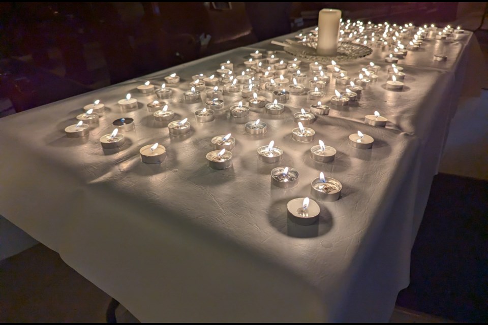 The lights in the warmly decorated Trinity sanctuary are set dimly so that we might light brightening candles to symbolize our prayers, memorials, and well-wishes for the world and its people.