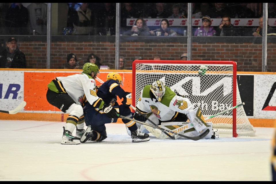 McIvor with a great stop during second period action against Erie. 