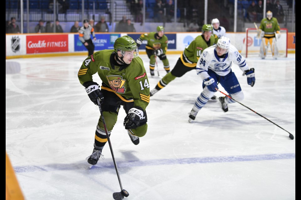 Shane Bulitka in his first game with the Battalion.  Photo courtesy Tom Martineau/BayToday. 