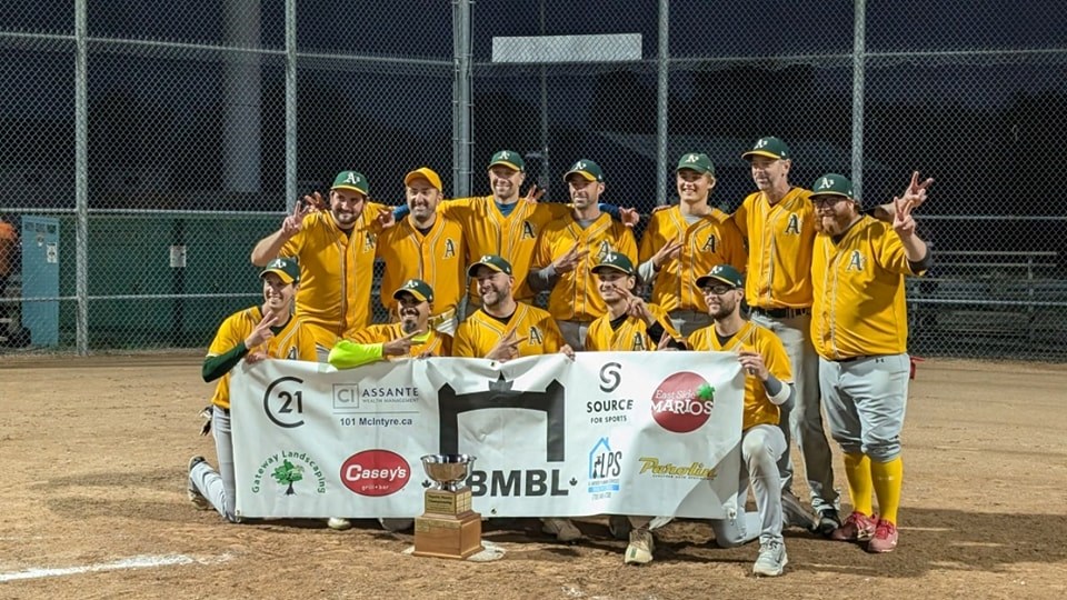 Laverock Plumbing A’s make it back to back North Bay Senior Baseball titles. 