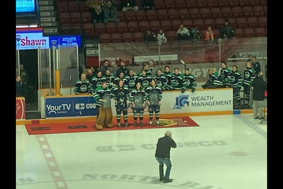 Lakers pregame ceremony to honour the graduating players. Photo by Matthew Sookram. 