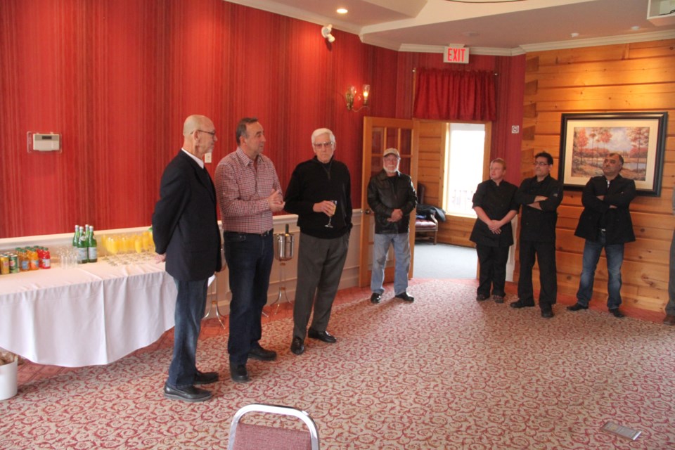 (L to R) Callander Mayor Hec Lavigne, Jimmy Kolios and John Jameson at Thursday's Terrace Suites press conference.  Photo by Chris Dawson. 