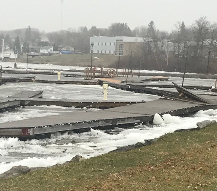 High winds have shifted ice into high piles along Temiskaming Shores. Courtesy OPP.