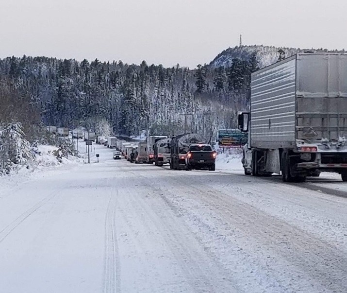 Highway 11, south of Temagami at 9:30 a.m.Photo courtesy of Mike Polson/Facebook.