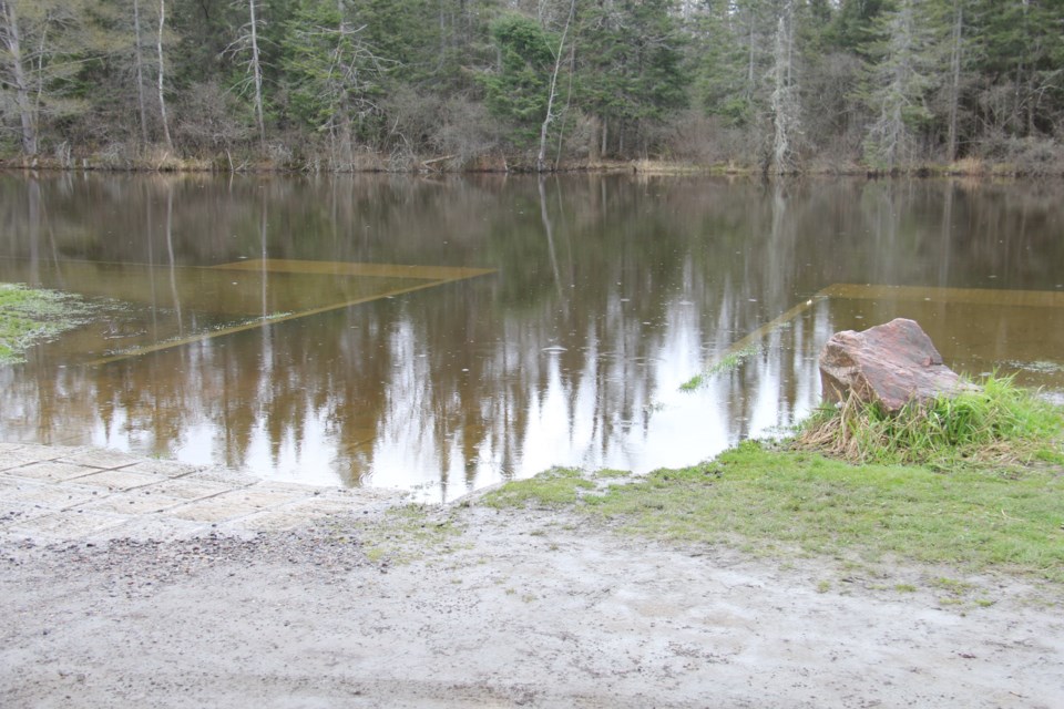 The boat launch on the Lavase River in Champlain Park is completely submerged.