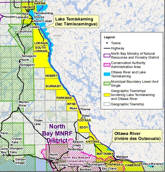 Flood warnings extend down a long stretch of the Ottawa River. Courtesy MNRF.