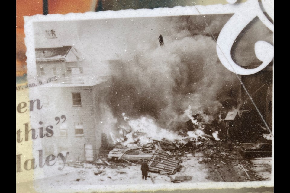 Barry Building Explosion January 8th1975. Photo taken from heritage plaque erected on the site.