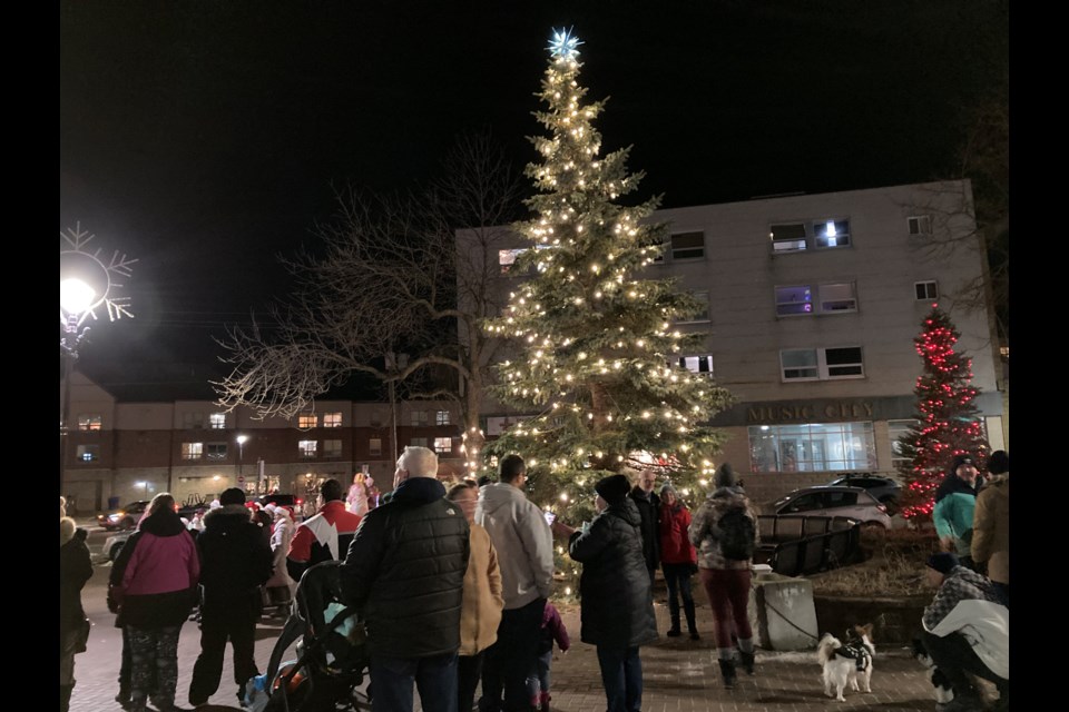 The official lighting of the Christmas tree in the downtown parkette in 2022.