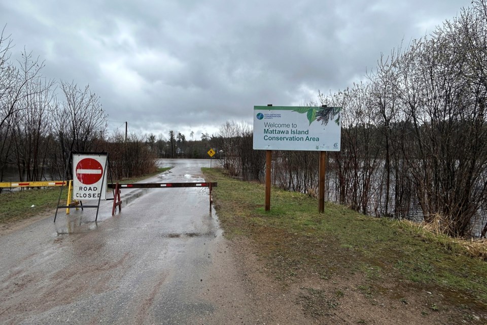 The Mattawa Island Conservation Area is closed, and rising water is creeping onto properties and endangering homes and businesses 