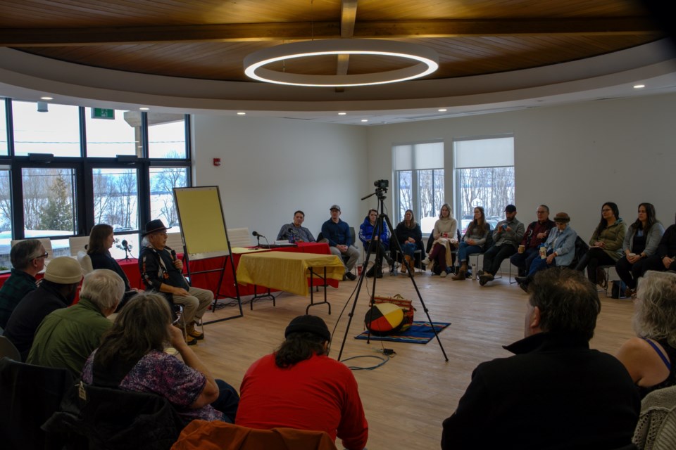 Elder Dan Commanda led a circle as part of Nipissing First Nation's Wellness Summit. The event gathered the community, including medical professionals, police, and councillors, to discuss issues surrounding homelessness and addictions