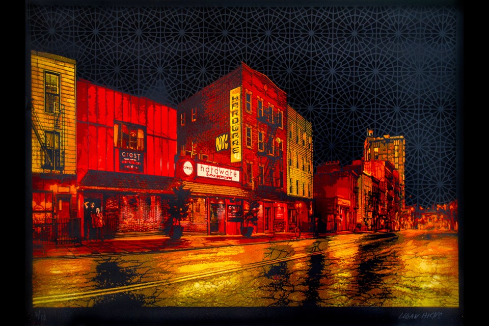 A limited-edition painting of Crest Hardware by artist Logan Hicks.