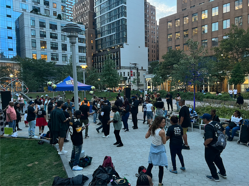 Brooklyn residents gathered at Abolitionist Place for “Dancing for Democracy,” an event hosted by the Downtown Brooklyn Partnership and several civic organizations in celebration of National Voter Registration Day. 