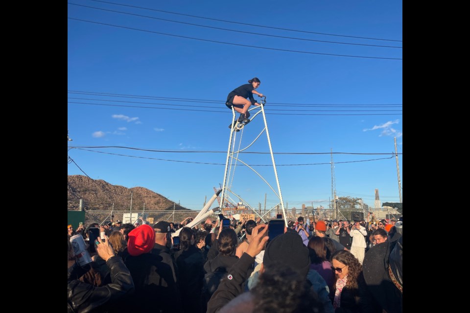 The tallest bike towered over onlookers at the Red Hook Bike Kill on Saturday, Oct. 26, 2024. Photo: Owen Lavine for BK Reader