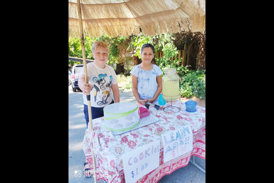 Bo and Shivani have had a lemonade stand on Whitesails Drive in July 2021