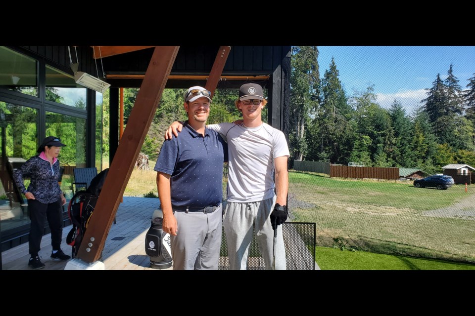 Colin Lavers (left) is the PGA Professional Coach at the golf course, teaching a variety of programs to kids and adults. Ryland Bentall (right) is a member
of the Junior Golf Academy, and has worked his way to a very impressive handicap over the past
few years of practice. This includes plenty of swings (and pointers from Colin) at the TK Center practice bays.