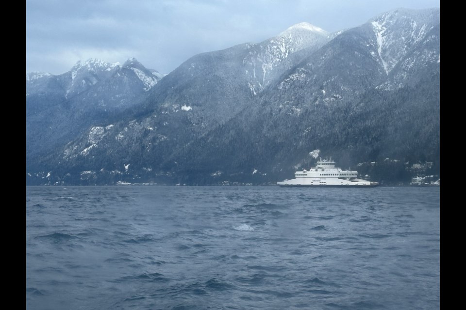 The Queen of Capilano sails outside the Horseshoe Bay Ferry Terminal on Thursday afternoon. BC Ferries are optimistic the ferry will return to service on Thursday evening.